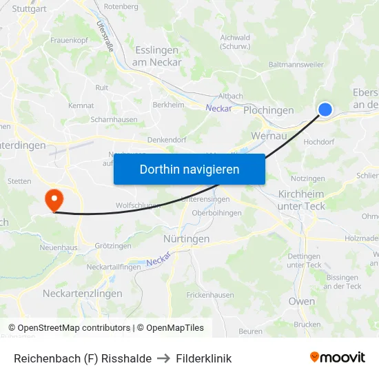 Reichenbach (F) Risshalde to Filderklinik map