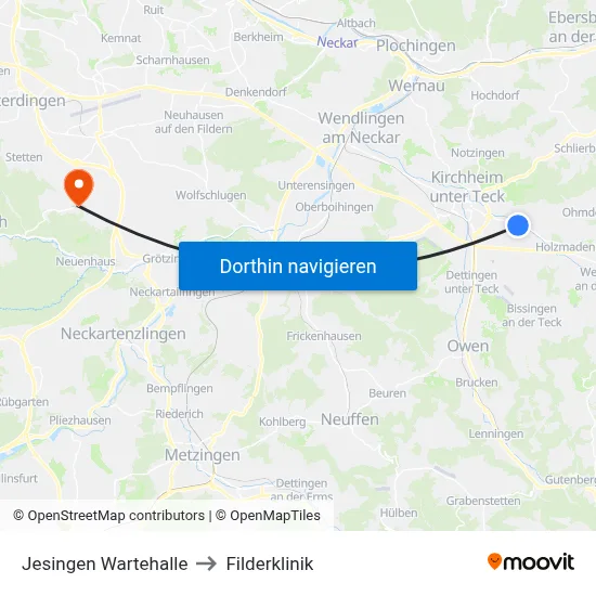 Jesingen Wartehalle to Filderklinik map