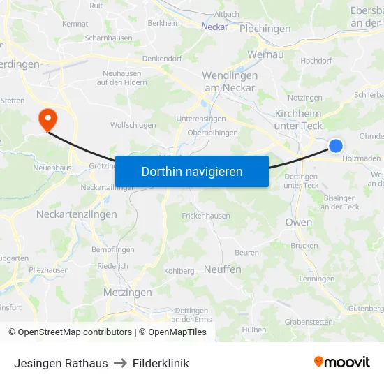 Jesingen Rathaus to Filderklinik map