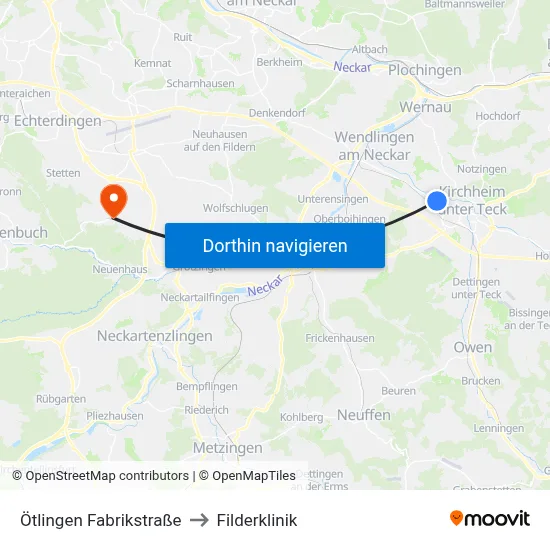 Ötlingen Fabrikstraße to Filderklinik map