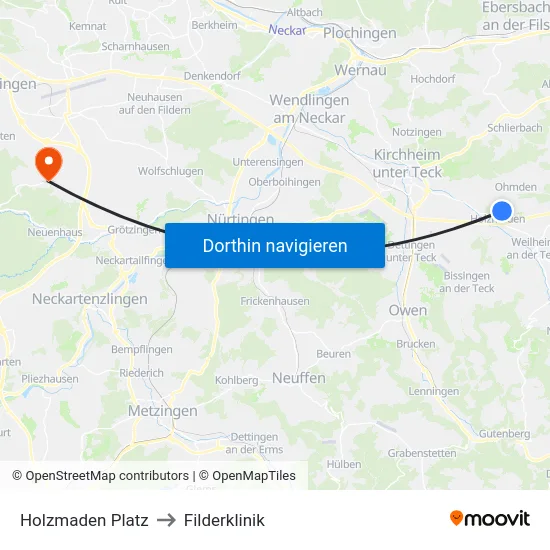 Holzmaden Platz to Filderklinik map