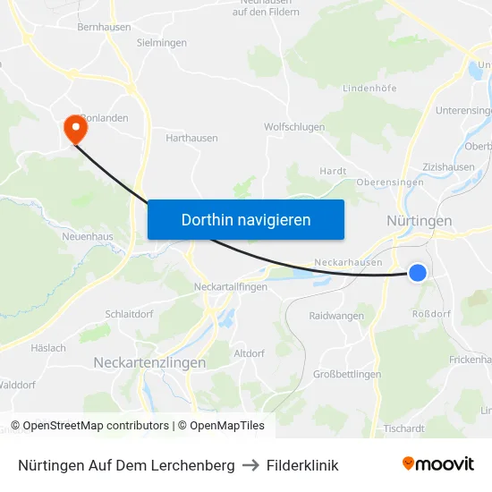 Nürtingen Auf Dem Lerchenberg to Filderklinik map