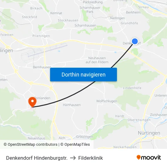 Denkendorf Hindenburgstr. to Filderklinik map