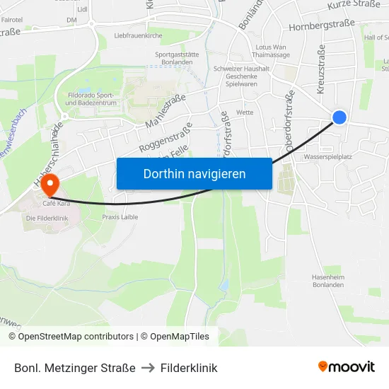 Bonl. Metzinger Straße to Filderklinik map