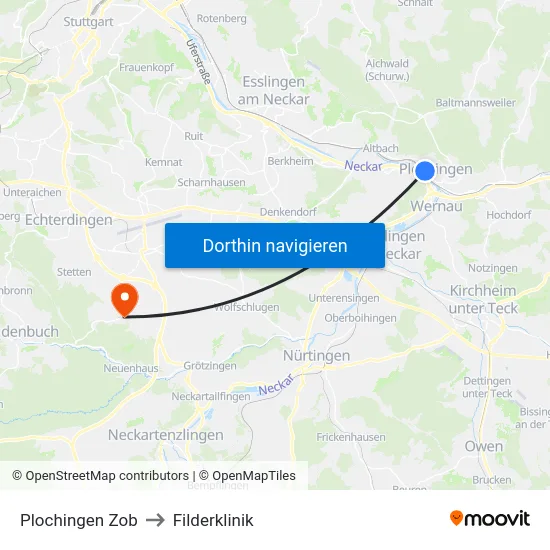 Plochingen Zob to Filderklinik map