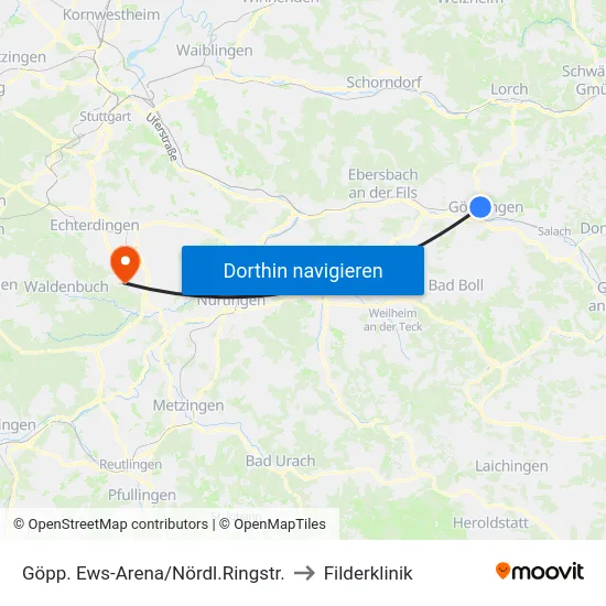 Göpp. Ews-Arena/Nördl.Ringstr. to Filderklinik map