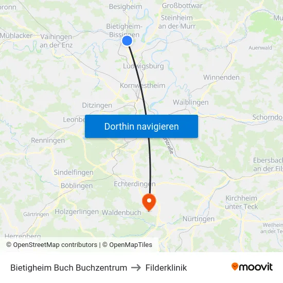 Bietigheim Buch Buchzentrum to Filderklinik map