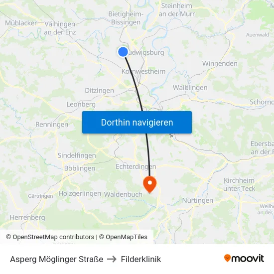 Asperg Möglinger Straße to Filderklinik map