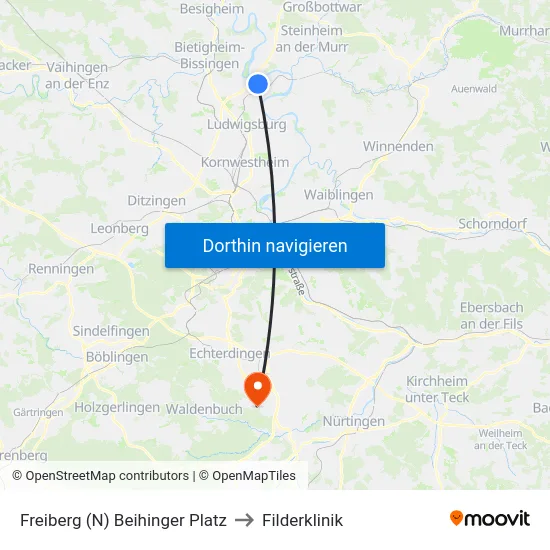 Freiberg (N) Beihinger Platz to Filderklinik map