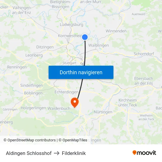 Aldingen Schlosshof to Filderklinik map