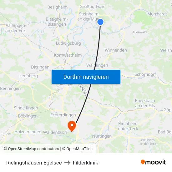 Rielingshausen Egelsee to Filderklinik map