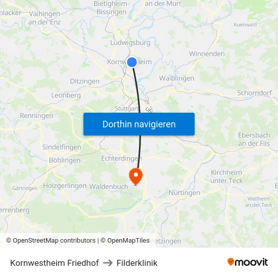 Kornwestheim Friedhof to Filderklinik map