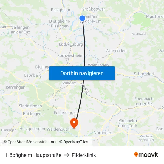 Höpfigheim Hauptstraße to Filderklinik map