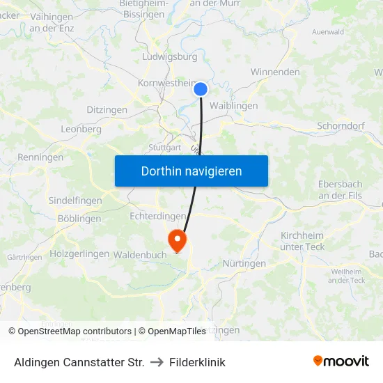Aldingen Cannstatter Str. to Filderklinik map