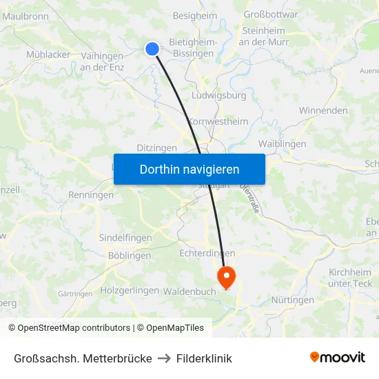 Großsachsh. Metterbrücke to Filderklinik map