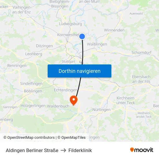 Aldingen Berliner Straße to Filderklinik map