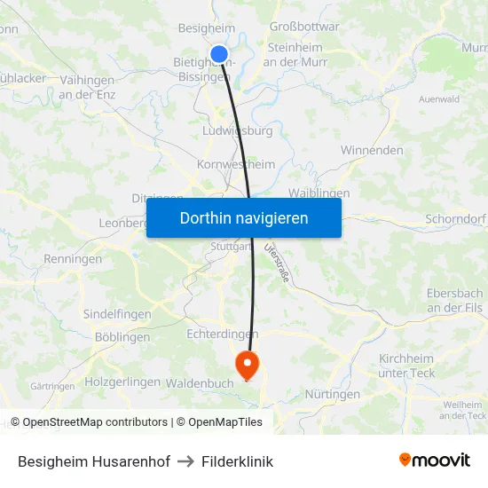 Besigheim Husarenhof to Filderklinik map