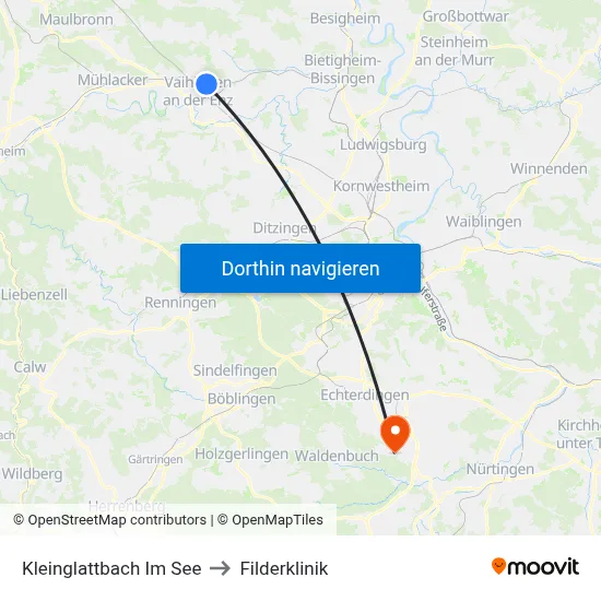 Kleinglattbach Im See to Filderklinik map