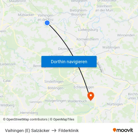 Vaihingen (E) Salzäcker to Filderklinik map