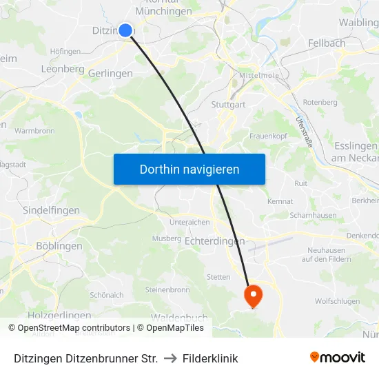 Ditzingen Ditzenbrunner Str. to Filderklinik map