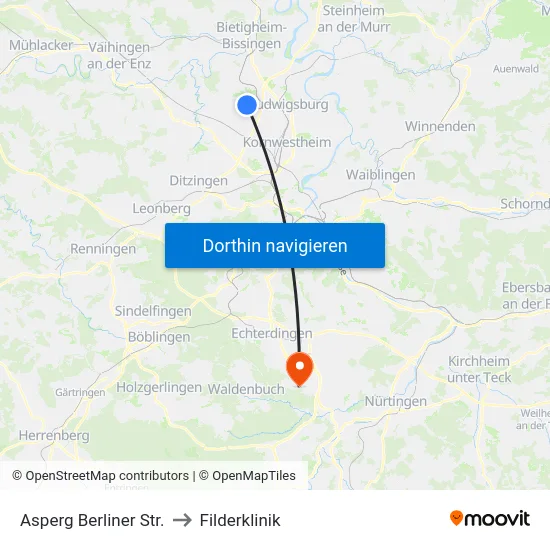 Asperg Berliner Str. to Filderklinik map