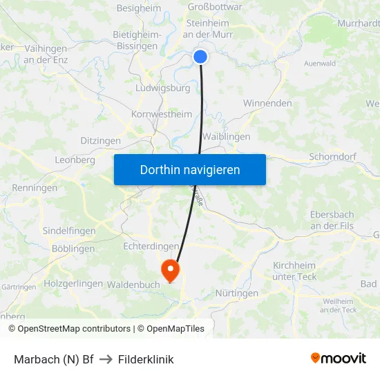Marbach (N) Bf to Filderklinik map