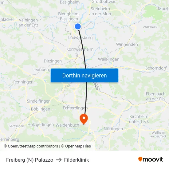 Freiberg (N) Palazzo to Filderklinik map