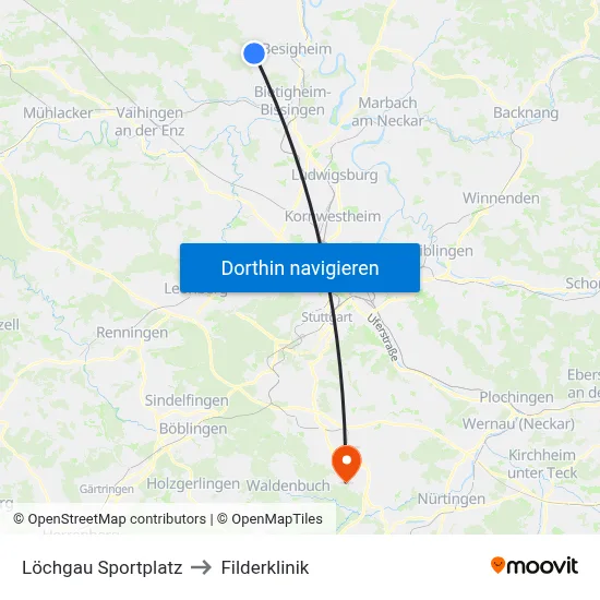 Löchgau Sportplatz to Filderklinik map