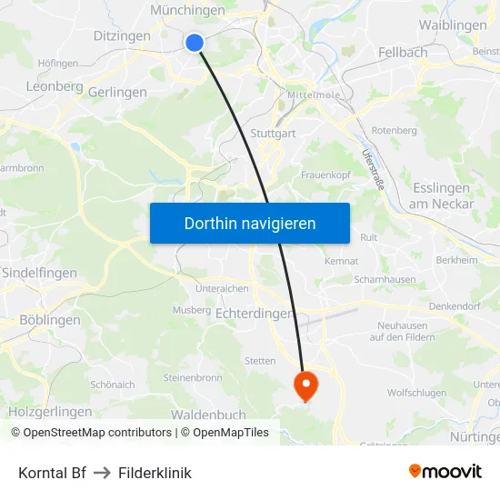 Korntal Bf to Filderklinik map