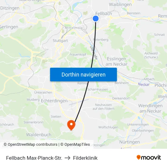 Fellbach Max-Planck-Str. to Filderklinik map