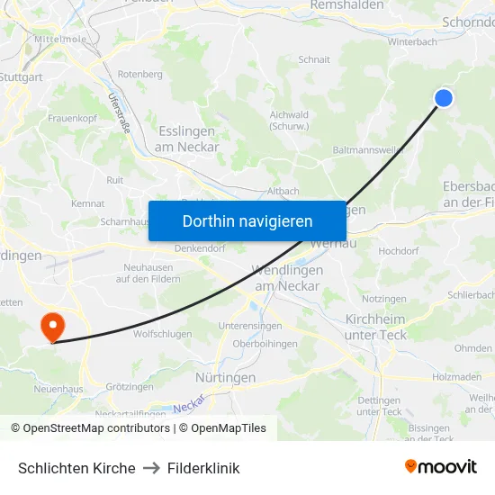 Schlichten Kirche to Filderklinik map