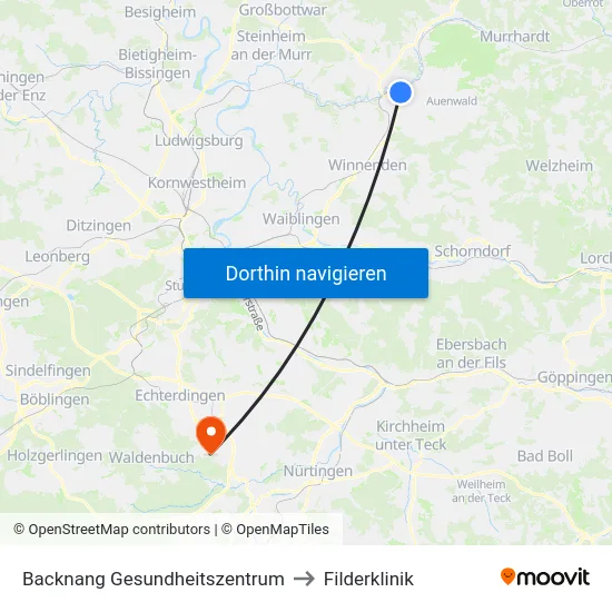 Backnang Gesundheitszentrum to Filderklinik map