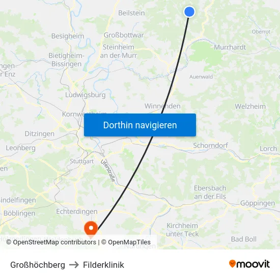 Großhöchberg to Filderklinik map