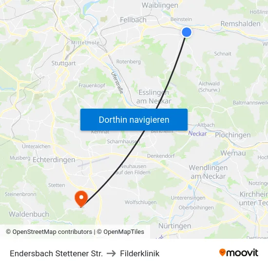 Endersbach Stettener Str. to Filderklinik map