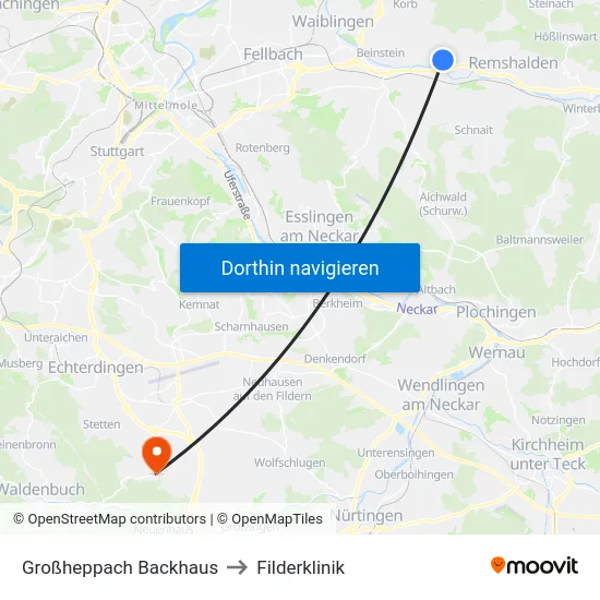 Großheppach Backhaus to Filderklinik map