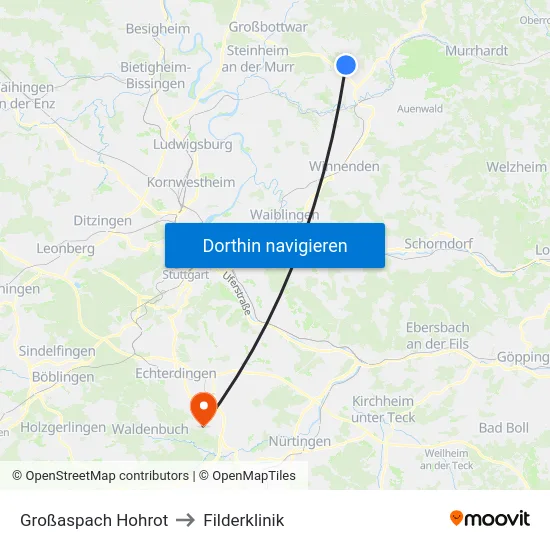 Großaspach Hohrot to Filderklinik map