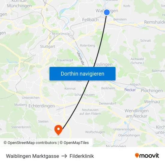 Waiblingen Marktgasse to Filderklinik map