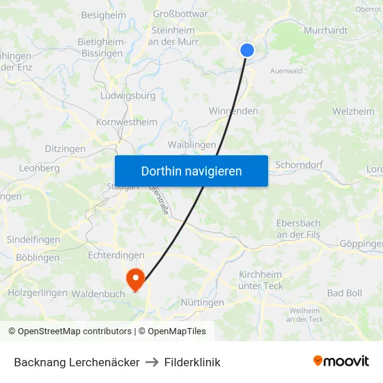 Backnang Lerchenäcker to Filderklinik map