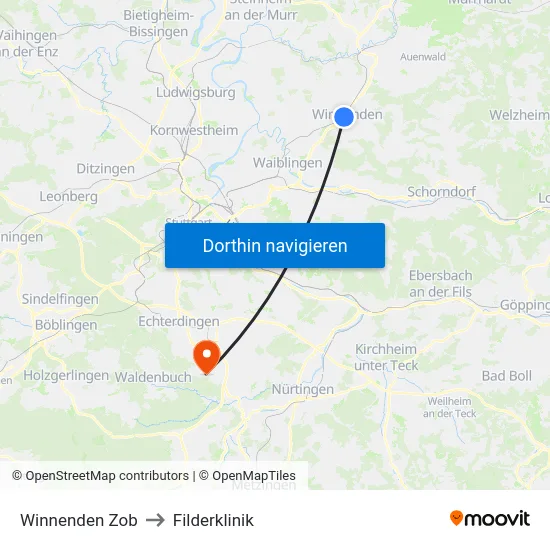 Winnenden Zob to Filderklinik map