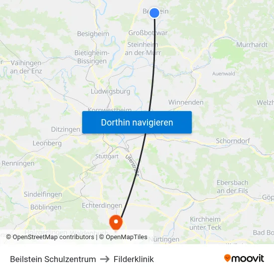 Beilstein Schulzentrum to Filderklinik map