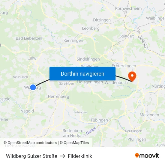 Wildberg Sulzer Straße to Filderklinik map