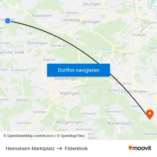 Heimsheim Marktplatz to Filderklinik map