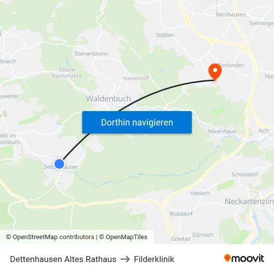 Dettenhausen Altes Rathaus to Filderklinik map