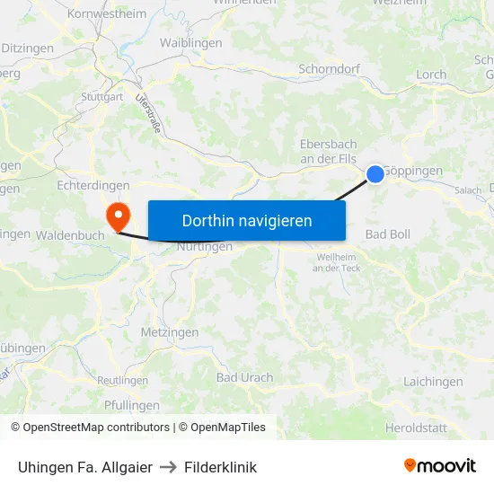 Uhingen Fa. Allgaier to Filderklinik map