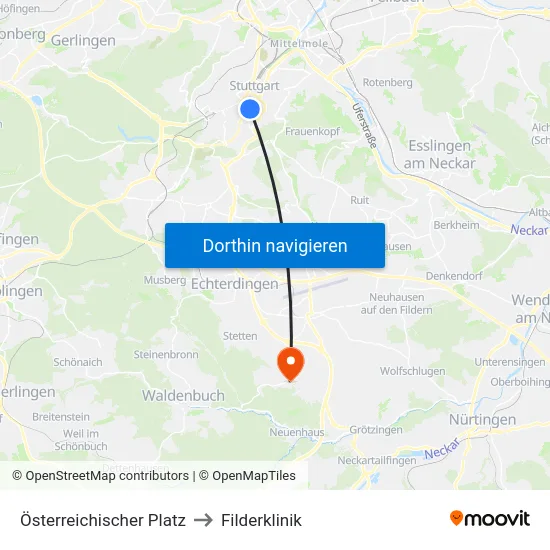Österreichischer Platz to Filderklinik map