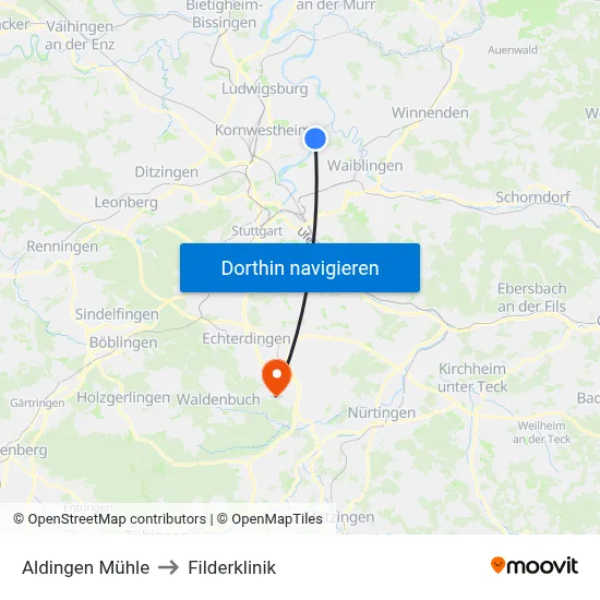 Aldingen Mühle to Filderklinik map