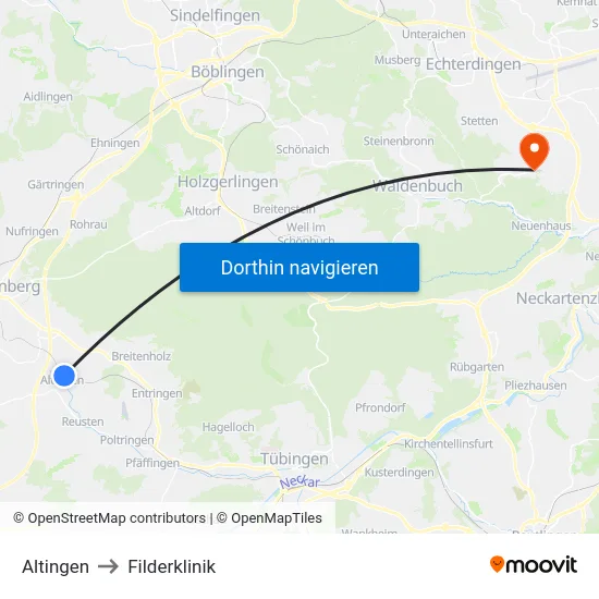 Altingen to Filderklinik map