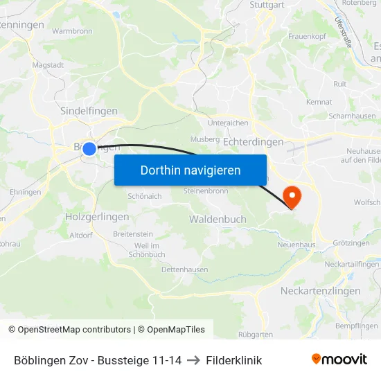 Böblingen Zov -  Bussteige 11-14 to Filderklinik map