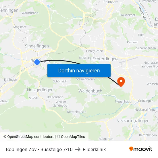 Böblingen Zov -  Bussteige 7-10 to Filderklinik map