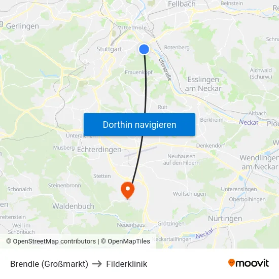 Brendle (Großmarkt) to Filderklinik map